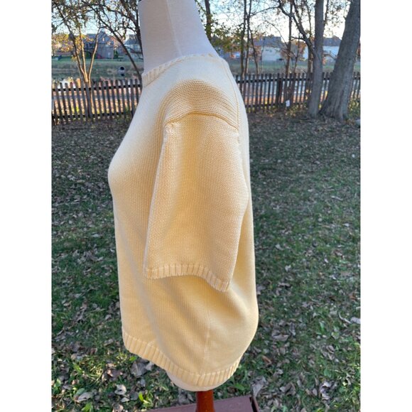 Yellow Short-Sleeve Knit Sweater Size L Lands End Womens Cotton Blend Hong Kong - Picture 3 of 10